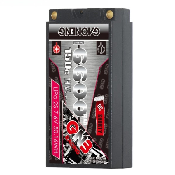 GNB GAONENG 6600MAH 2S HV 7.6V 150C Short Shorty Pack 5.0mm Bullet Hard Case RC LiPo Battery 1:10 1:12 Scale RC Car Brushless